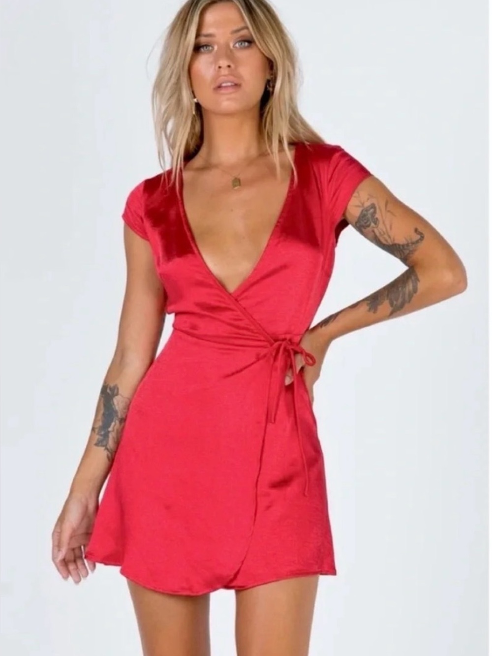 Princess Polly Red Wrap Satin Dress